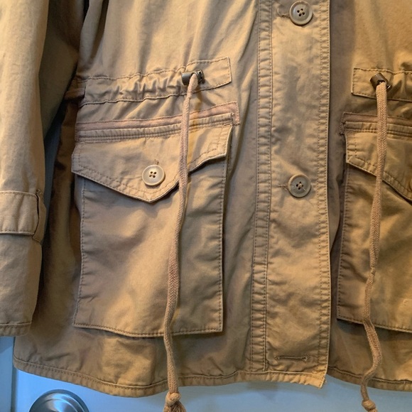 Laura Scott chore coat ladies Size LG tan/gold adjustable waist zipper & button - Picture 2 of 10